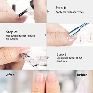 Herramientas de manicura Easkep con acabado arcoíris y estilo colorido.