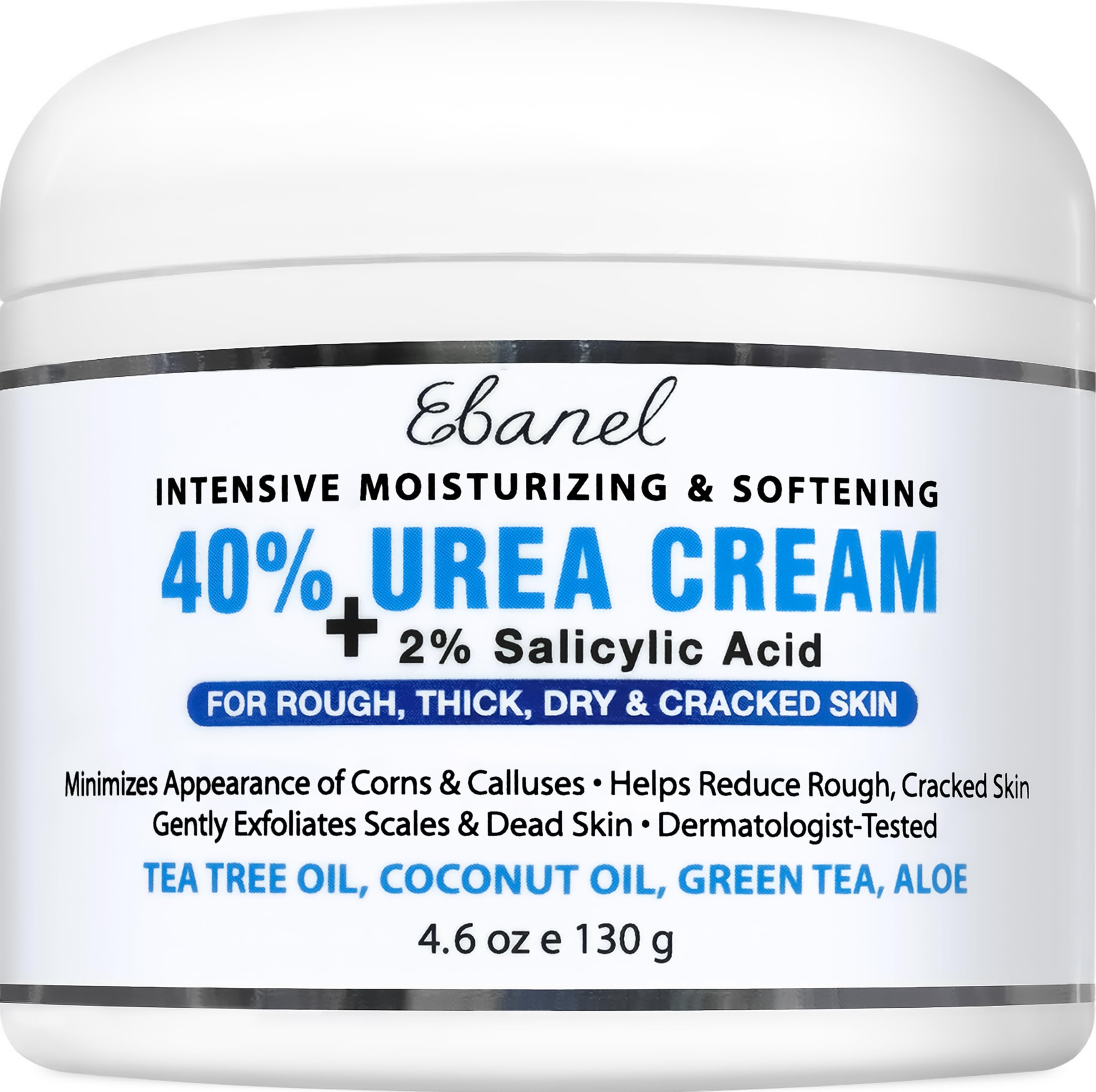 Ebanel crema urea 40% aplicada en pies para suavidad y barrera protective.