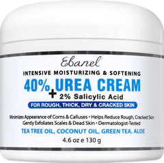 Ebanel crema urea 40% aplicada en pies para suavidad y barrera protective.
