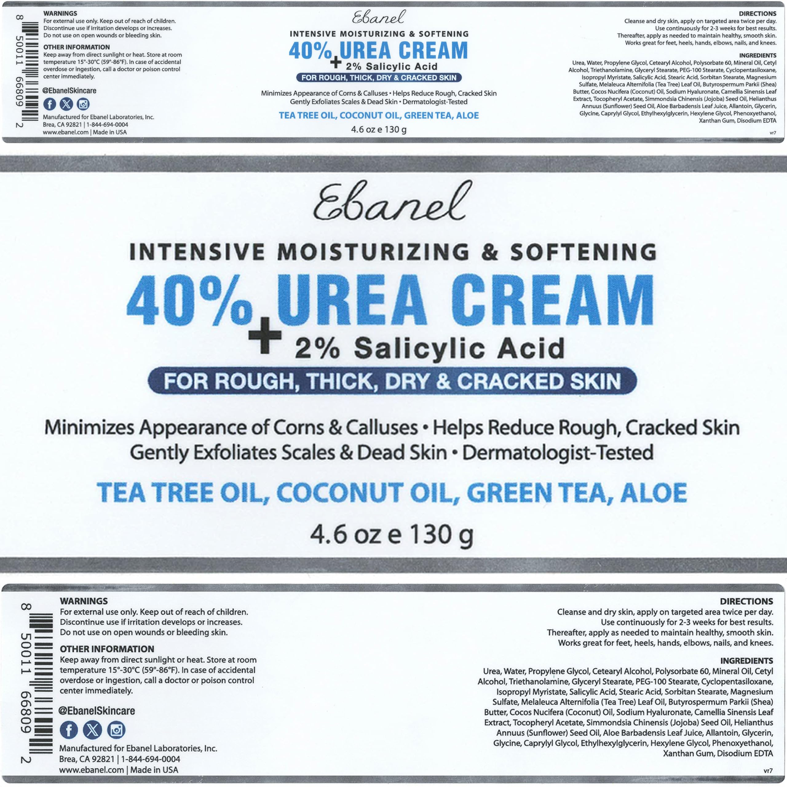 Ebanel Crema Urea 40% uso diario para cuidado de pies.
