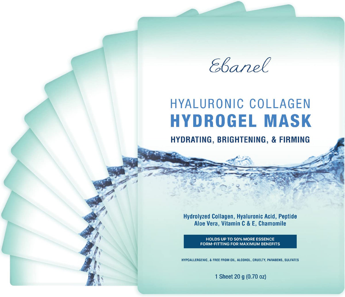 Mascarilla hidrogel de Ebanel con colágeno para hidratación profunda y firmeza suave para la piel.