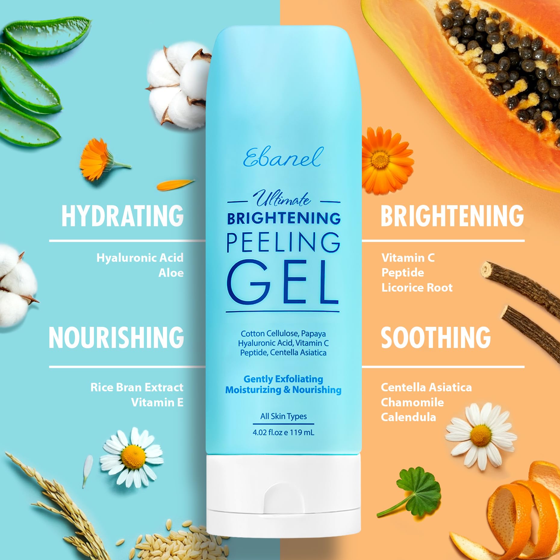 Ebanel gel exfoliante muestra textura suave y poros refinados