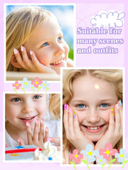 EBANKU uñas postizas infantiles con cerezas, estilo encantador para niñas