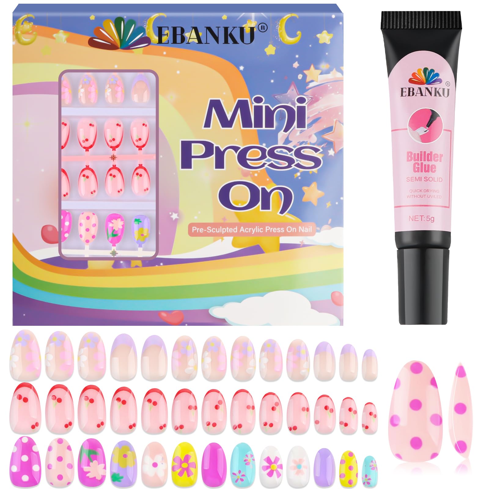EBANKU uñas postizas infantiles con corazones, ideal para manicura divertida