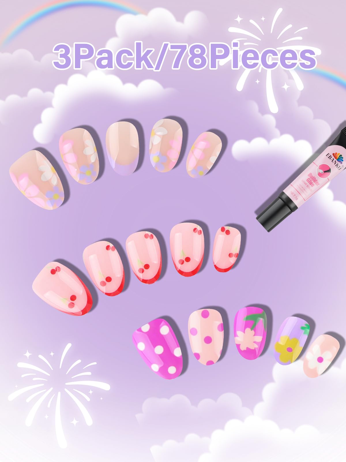 EBANKU uñas postizas infantiles con puntos, aplicación sencilla para peques