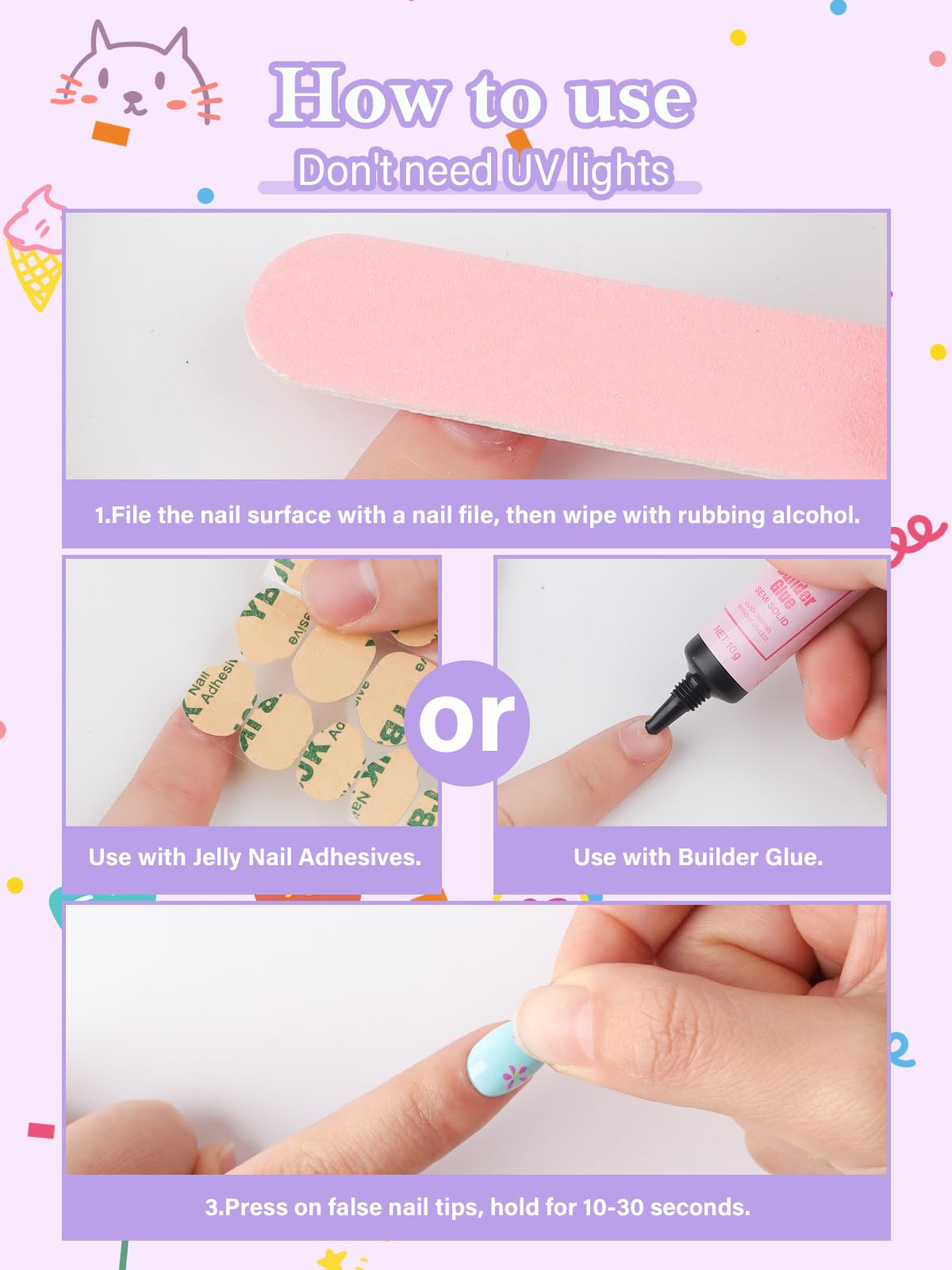 EBANKU uñas postizas infantiles con purpurina, look festivo y seguro