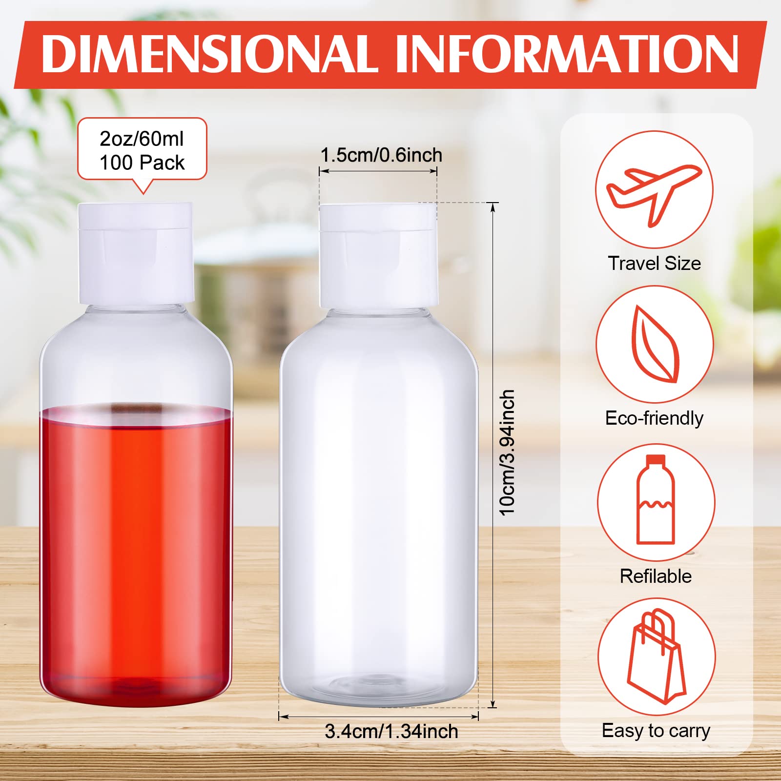 Botellas Eccliy 60 ml para viajes con 5 embudos, prácticas para rellenar cremas.