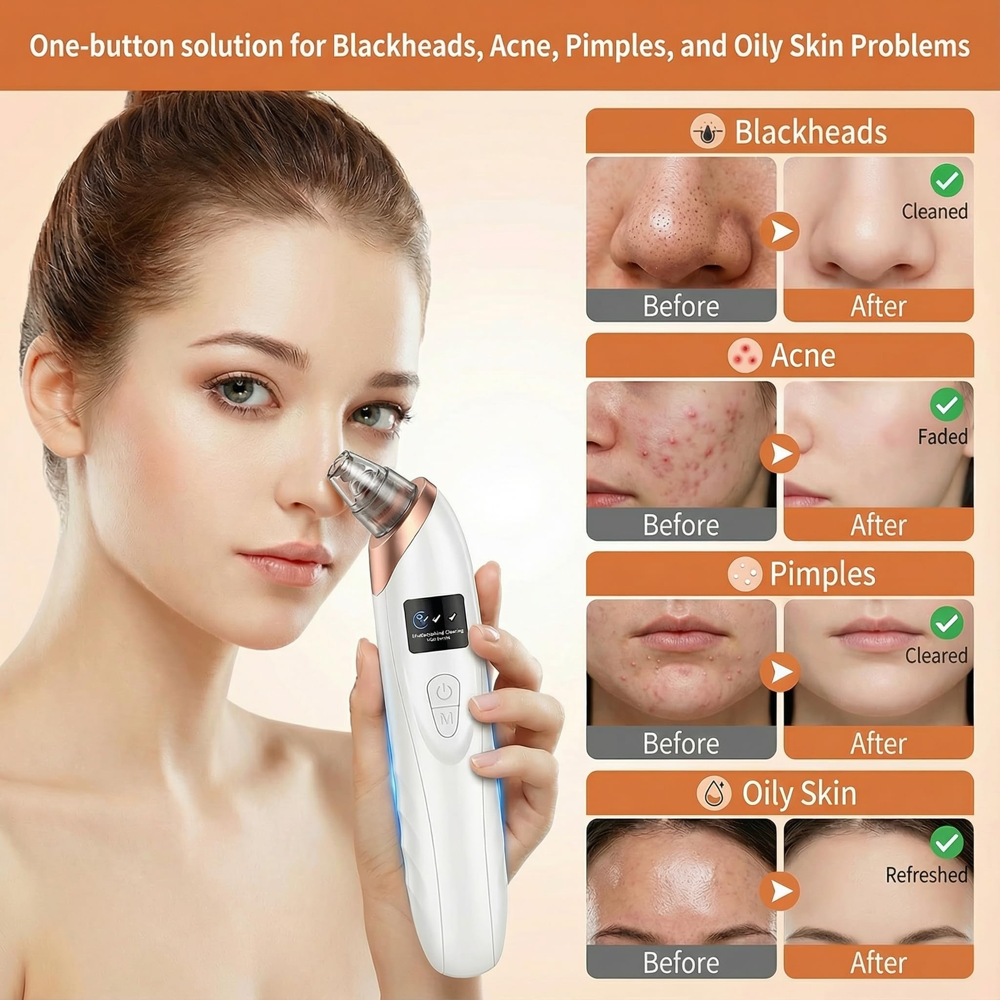 Uso diario cómodo con esta aspiradora de poros para el cuidado facial.