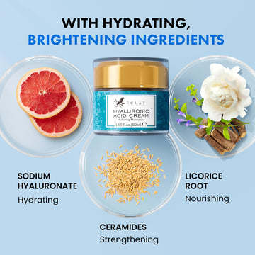 Textura suave de la crema hialurónica de Eclat Skincare para uso diario.