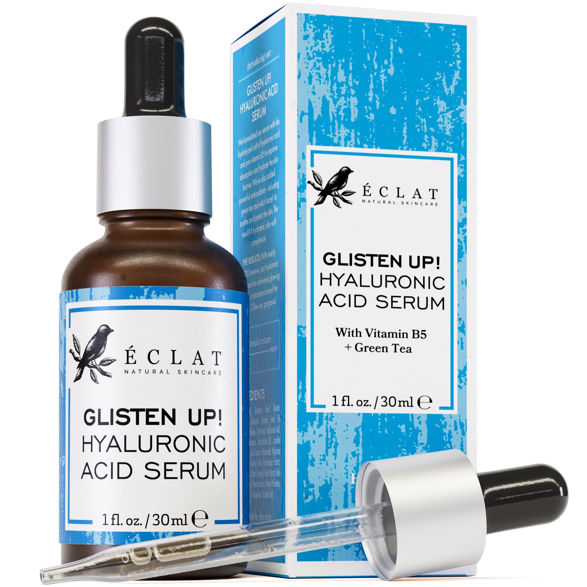Sérum hidratante de Eclat Skincare en botella: hidratación facial profunda.