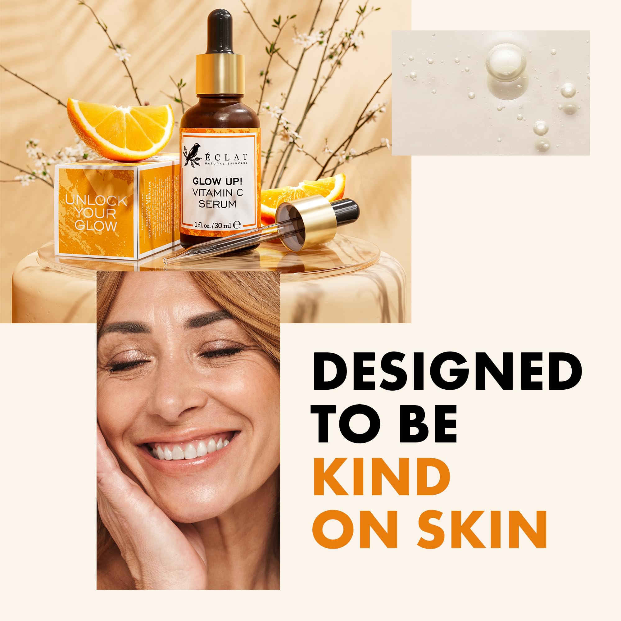 Eclat Skincare Vitamin C Serum, aloe vera en fórmula, hidratación suave.