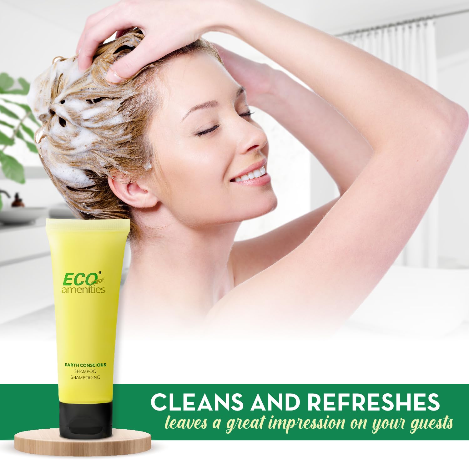 Eco Amenities: pack de 200 tubos shampoo, práctico para hoteles y alquileres.