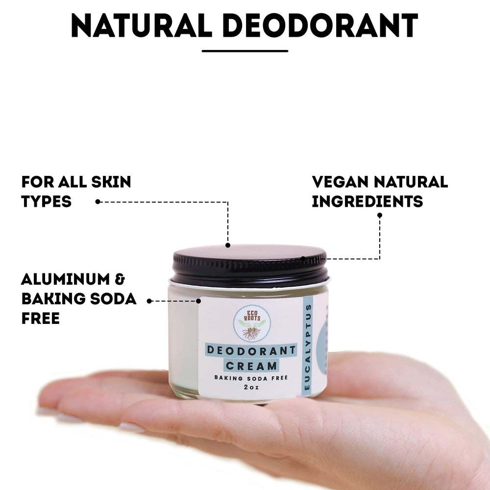 Desodorante ECO ROOTS, aplicación diaria con dedos para absorción.