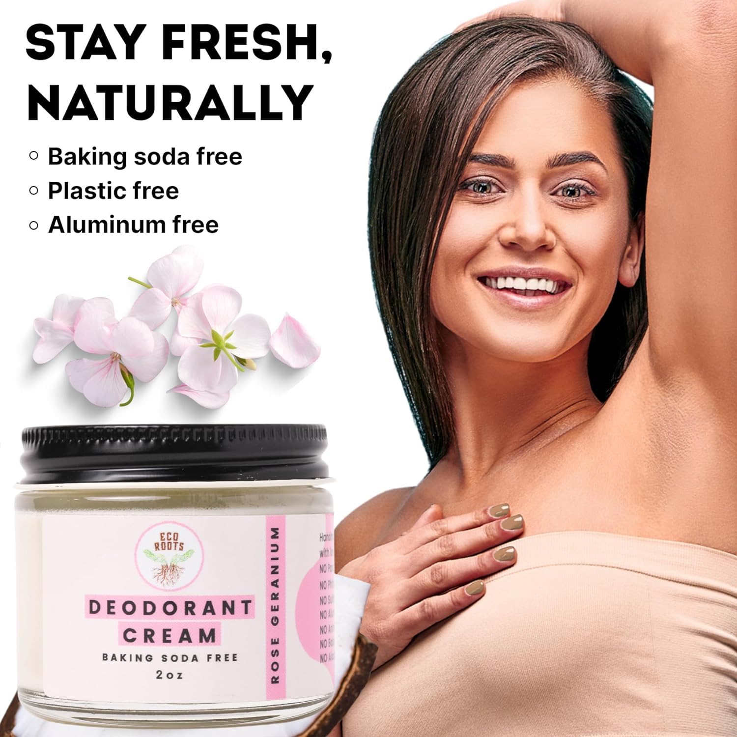 Textura crema ECO ROOTS: desodorante vegano de uso diario.