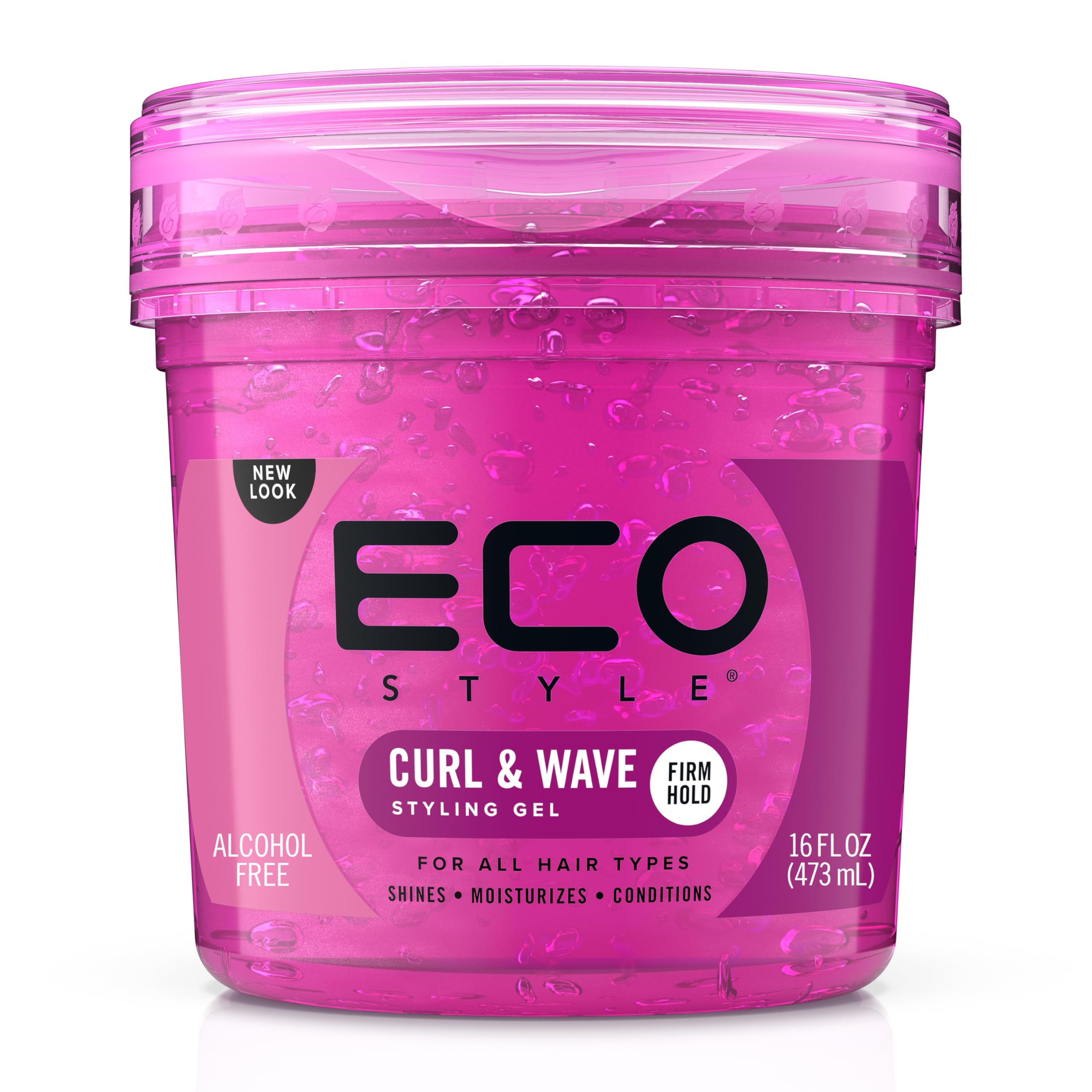 Eco Style Gel para cabello ondulado, definición duradera sin alcohol.