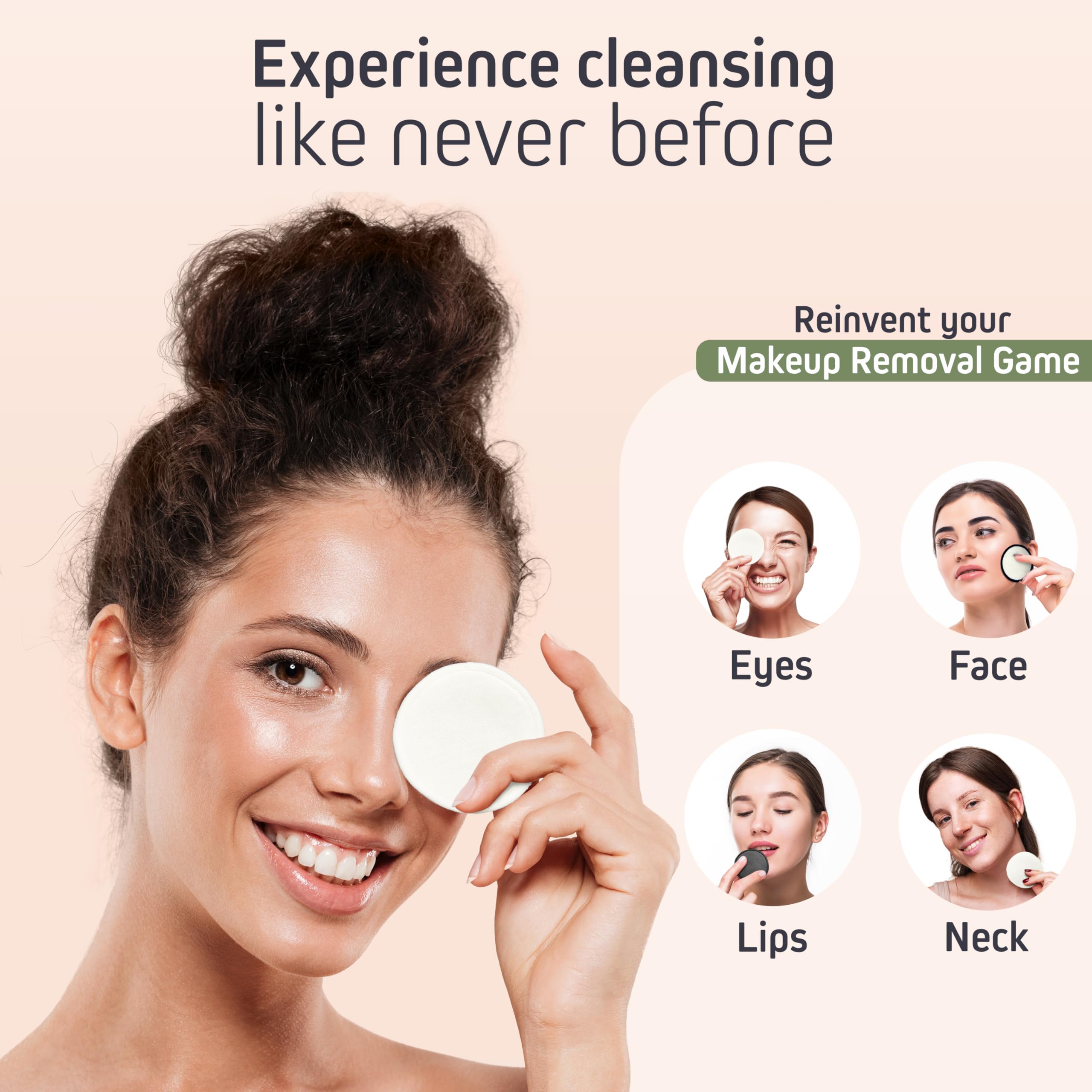 Discos ecolifestyle de terry exfoliantes para retirar maquillaje con suavidad.
