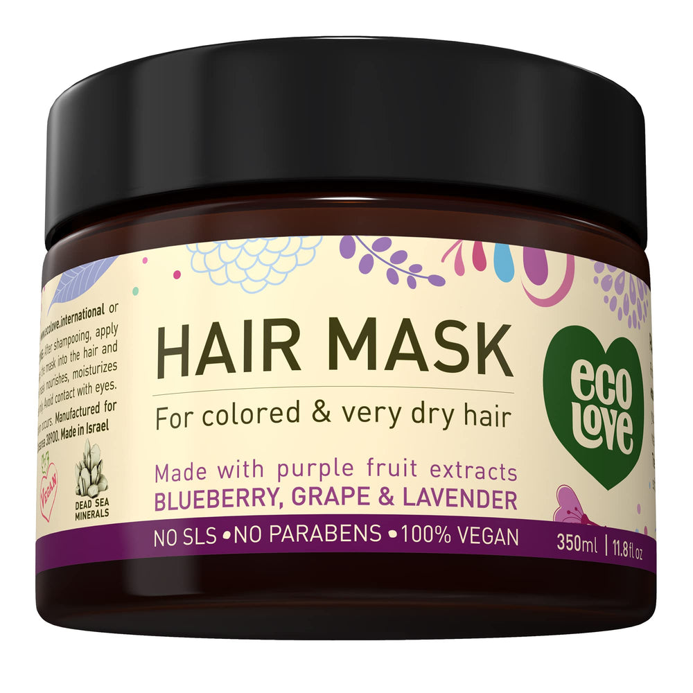 ecoLove mascarilla cabello-dano-lavanda-envase: acondiciona y suaviza cabello seco.