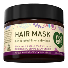 ecoLove mascarilla cabello-dano-lavanda-envase: acondiciona y suaviza cabello seco.