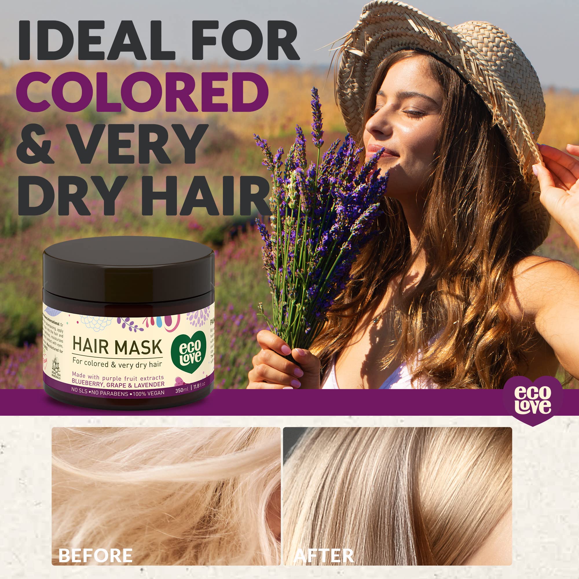 ecoLove mascarilla cabello-desenredo-suave: reduce frizz y facilita peinado diario.