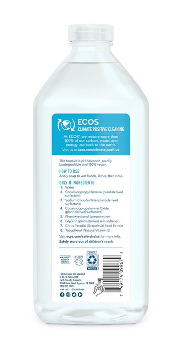 ECOS Jabón de manos – envase recargable libre de fragancia para cocina y baño