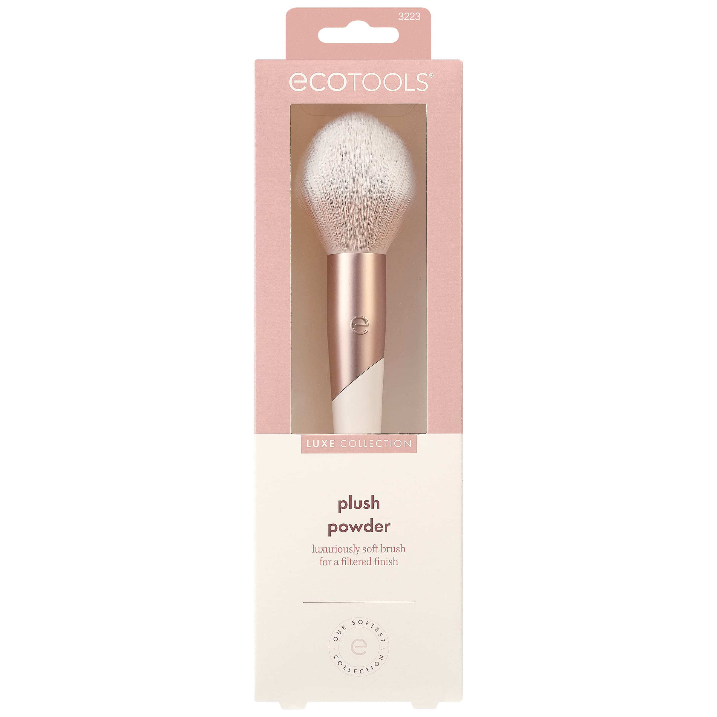 Pincel Luxe Plush de EcoTools para difuminar bronceador con precisión y control.