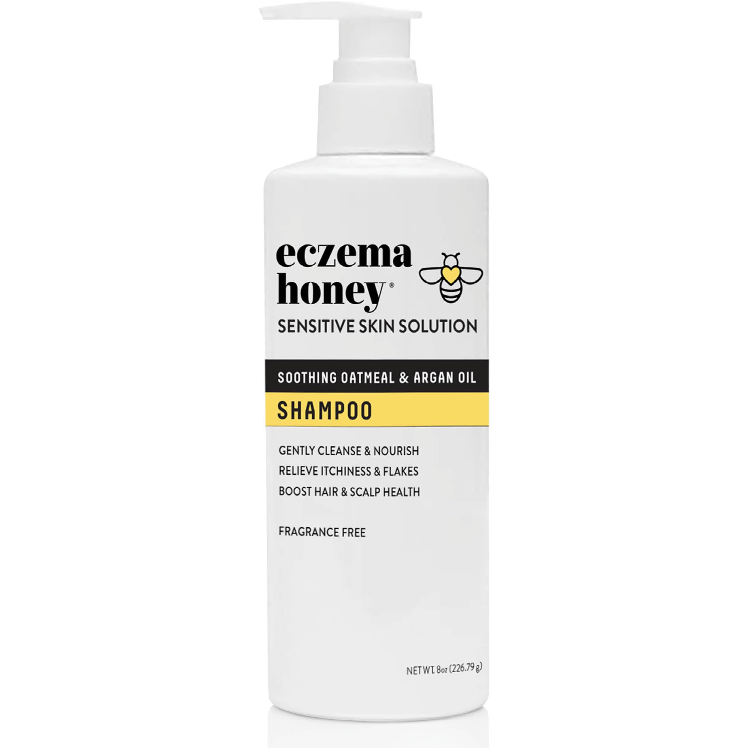 Champú nutritivo ECZEMA HONEY: botella-vertido para ritual suave del cuero cabelludo.