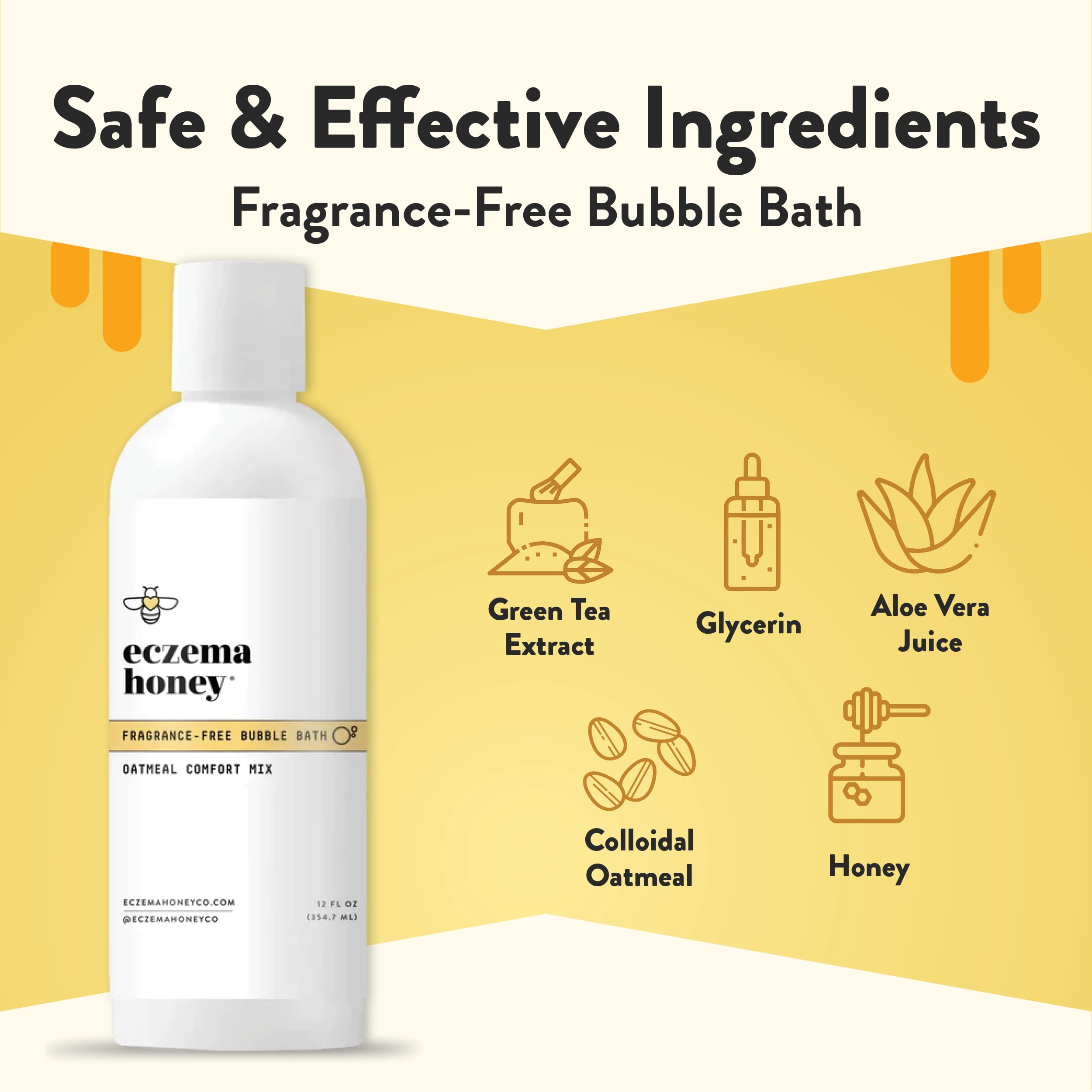 ECZEMA HONEY espuma suave mostrando burbujas para baño relajante.