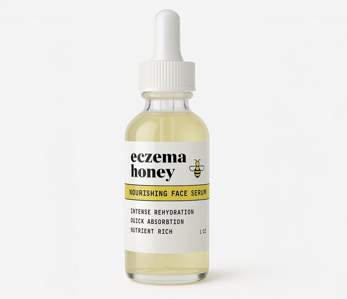 Eczema Honey Nourishing Face Serum bottle close-up showing hydrating formula
