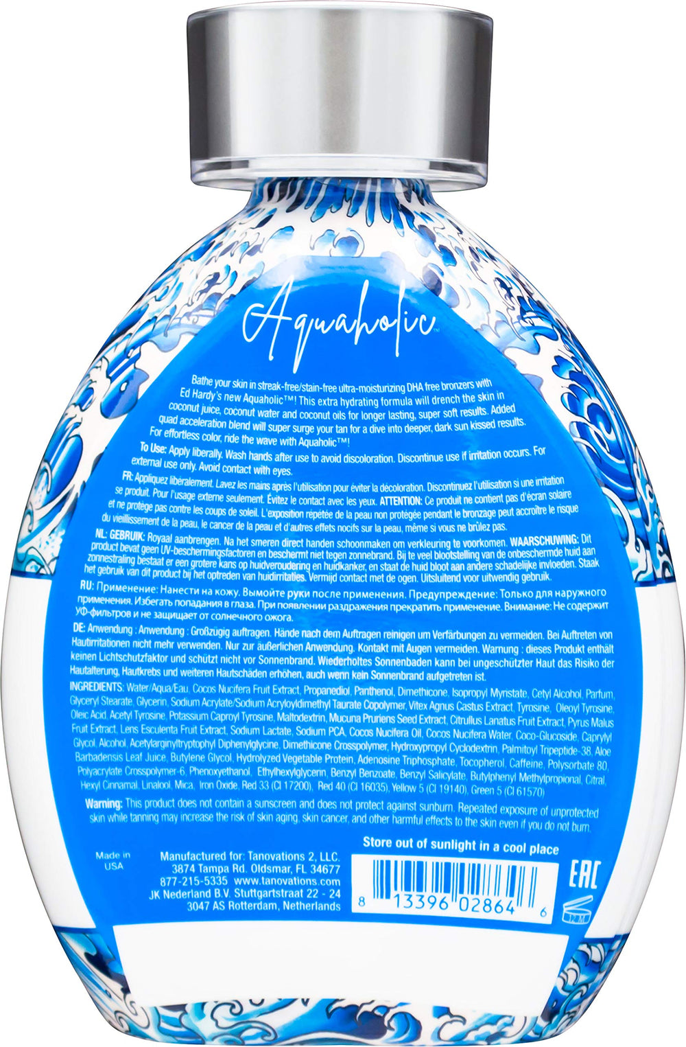 Ed Hardy Aquaholic Bronceador Natural de Coco, textura cremosa para aplicación suave y hidratante