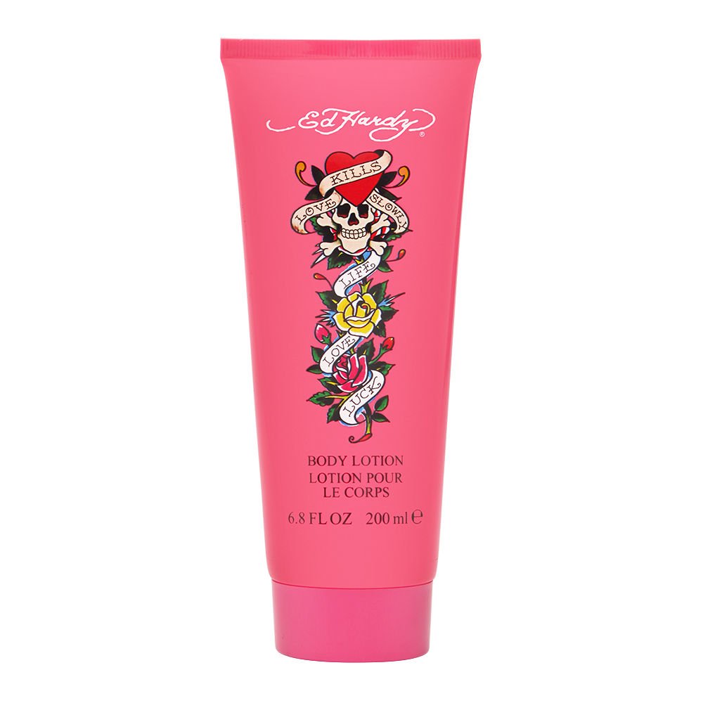 Loción corporal Ed Hardy de Christian Audigier, botella de 200 ml para uso diario.