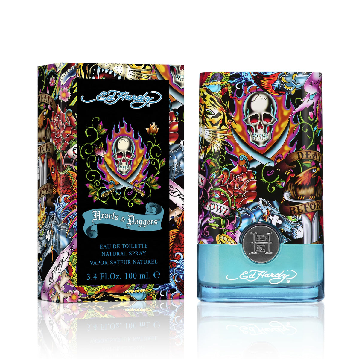 ED HARDY Corazones y Dagas, frasco de fragancia, ideal para uso diario.