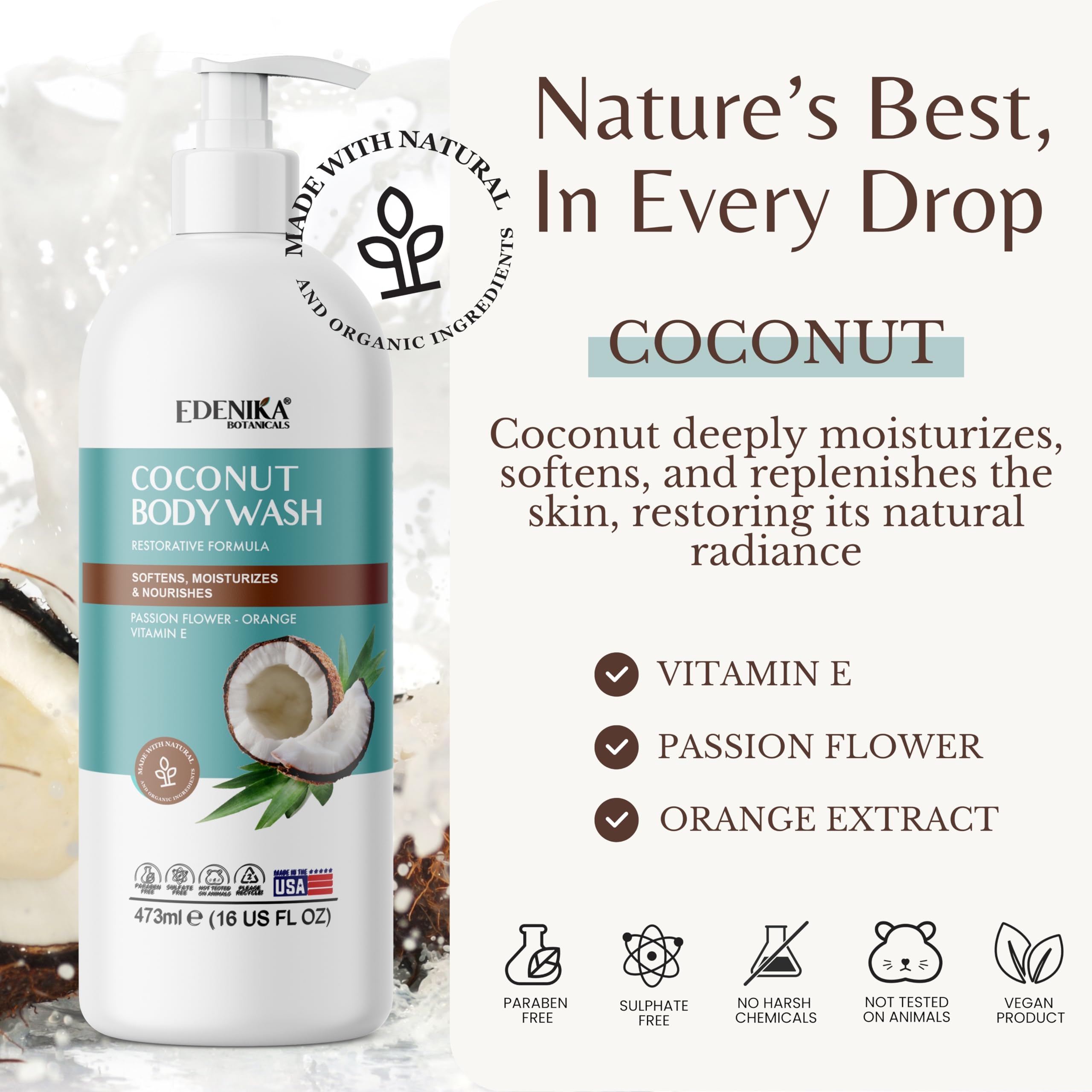 EDENIKA BOTANICALS aroma coco cítrico refrescante para despertar la ducha.