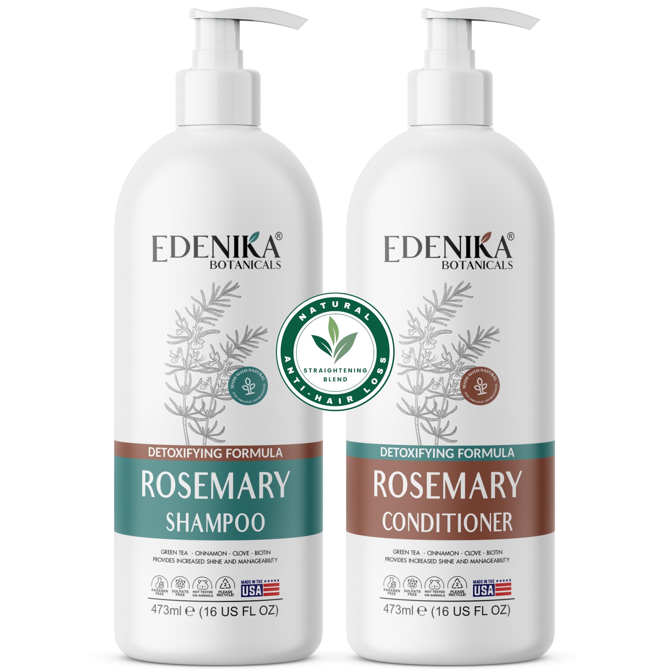 EDENIKA BOTANICALS champú romero biotina en botella, fortalece desde la raíz para cabello fino.