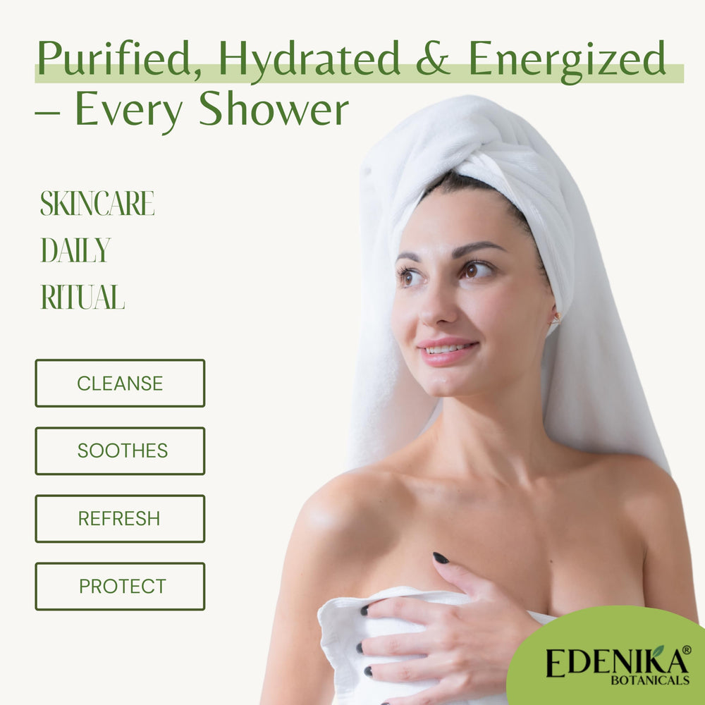 Aplicación suave de EDENIKA BOTANICALS Tea Tree Body Wash en la piel.
