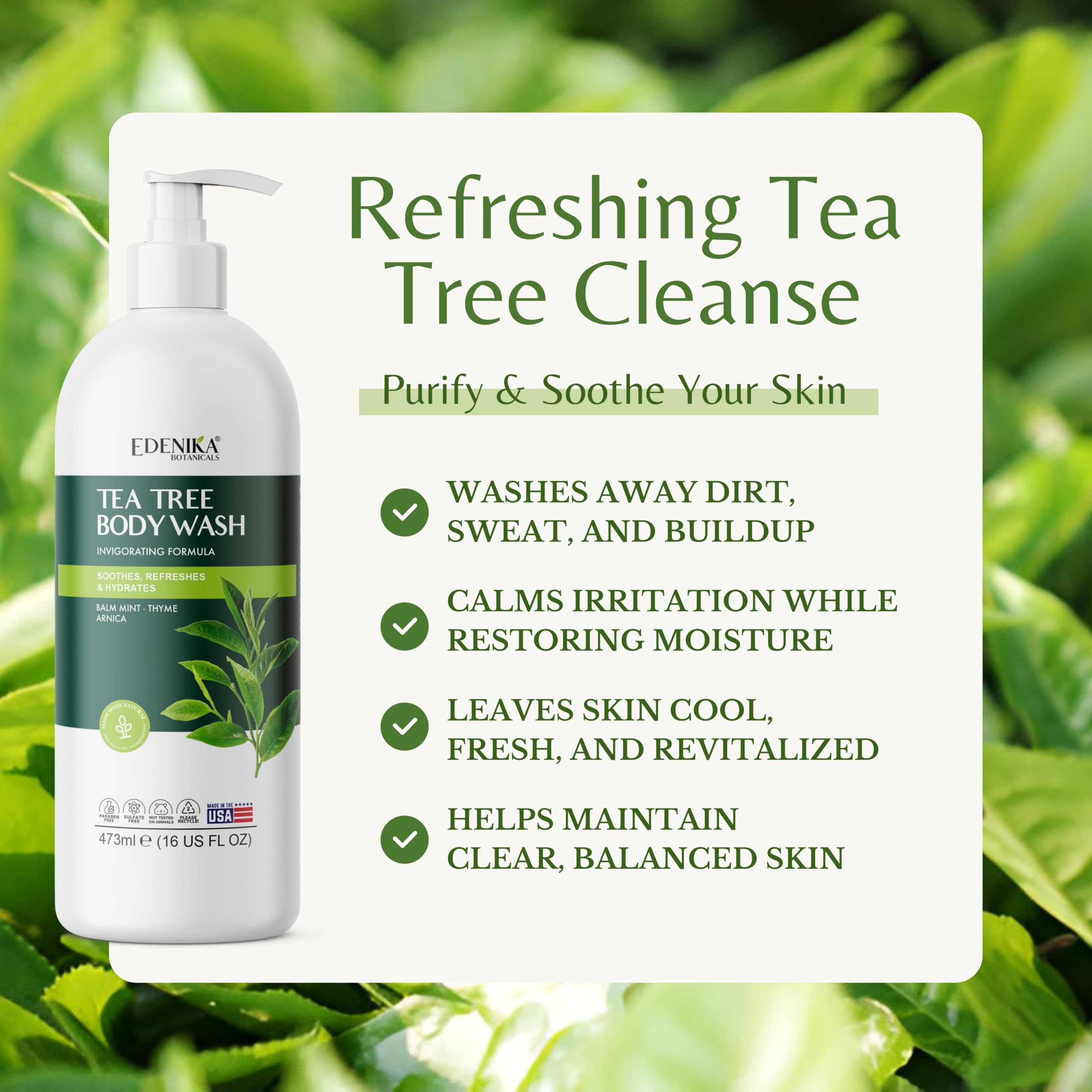 Espuma mentolada de EDENIKA BOTANICALS Tea Tree Body Wash tras ducha.