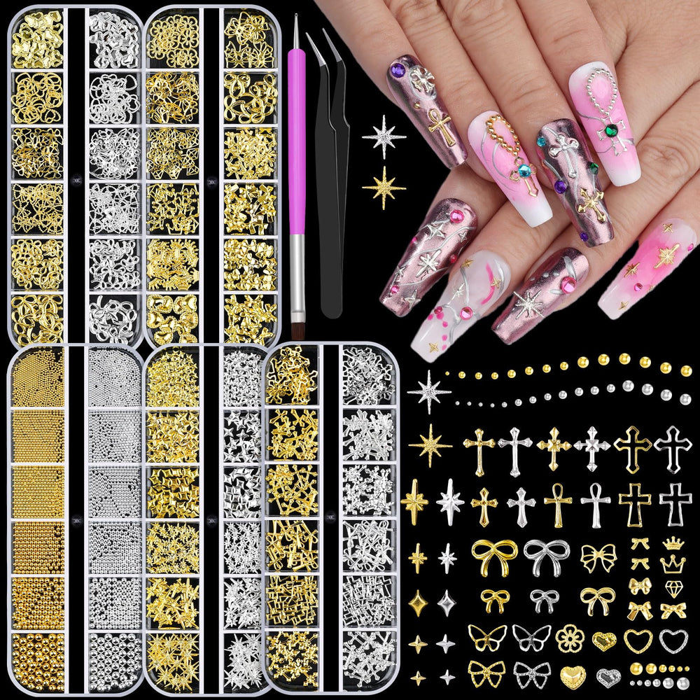 editTime 5 cajas de adornos para uñas con cruces y estrellas para un diseño detallado