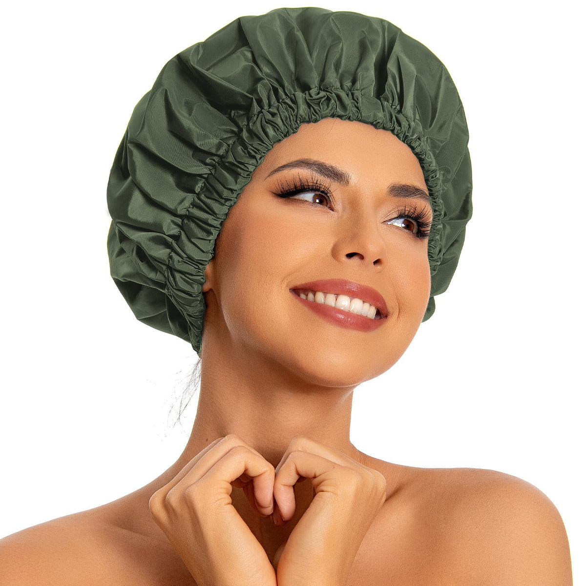 Edoneery gorra-ducha-mujer-grande-verde: mantiene el cabello seco durante la ducha.
