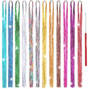 Edoneery mechas brillantes para pelo en 12 colores, 2500 hilos, brillo duradero.