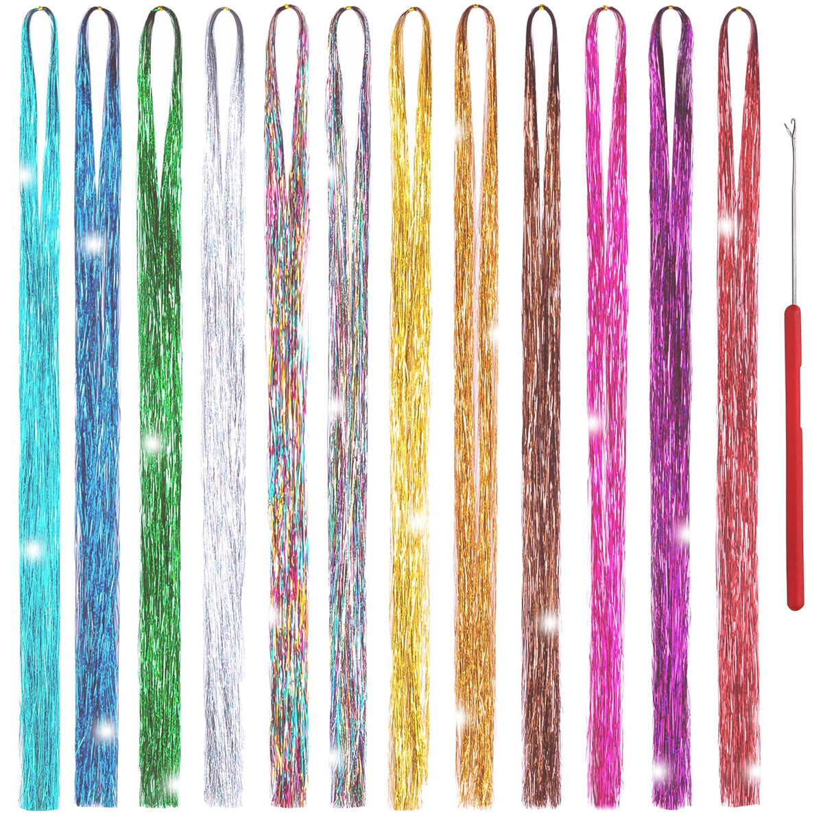 Edoneery mechas brillantes para pelo en 12 colores, 2500 hilos, brillo duradero.