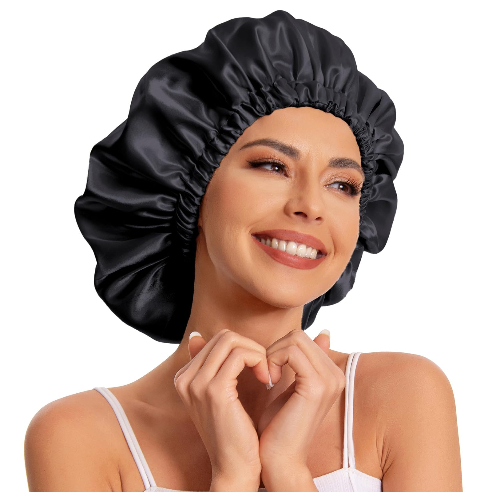 Edoneery bonete de satén azul marino, frente: protege el cabello durante la noche.