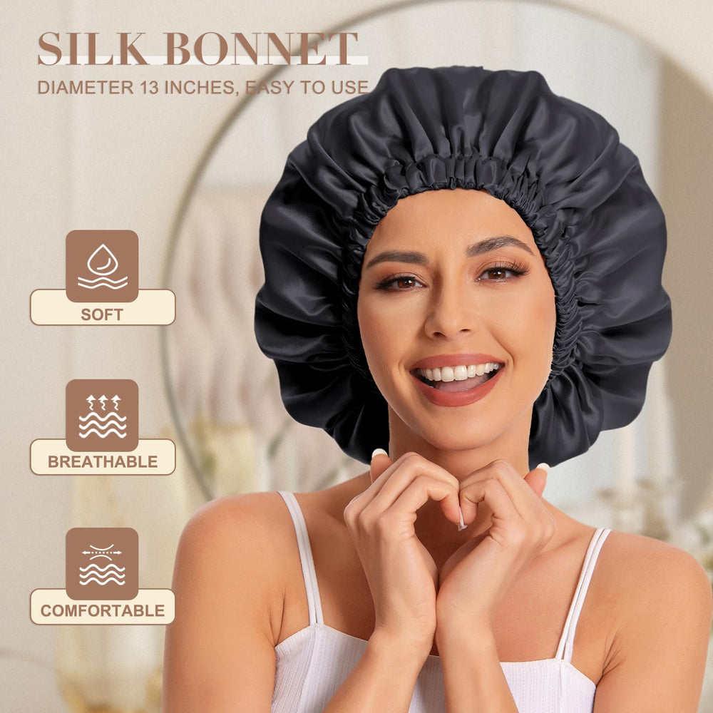 Edoneery bonete de satén negro, perfil: reduce frizz y mantiene la humedad.