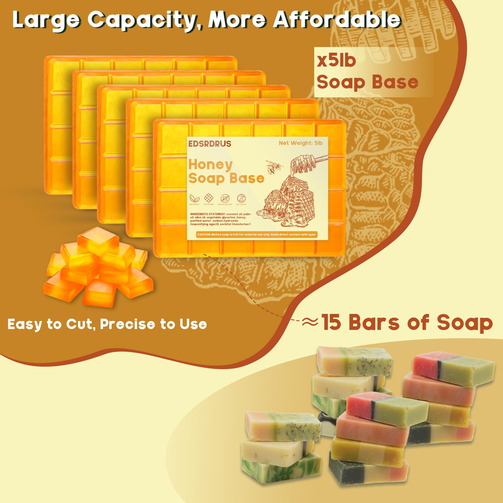 EDSRDRUS base de glicerina 5 lb con cortes pre-cortados para medir y derretir con precisión.