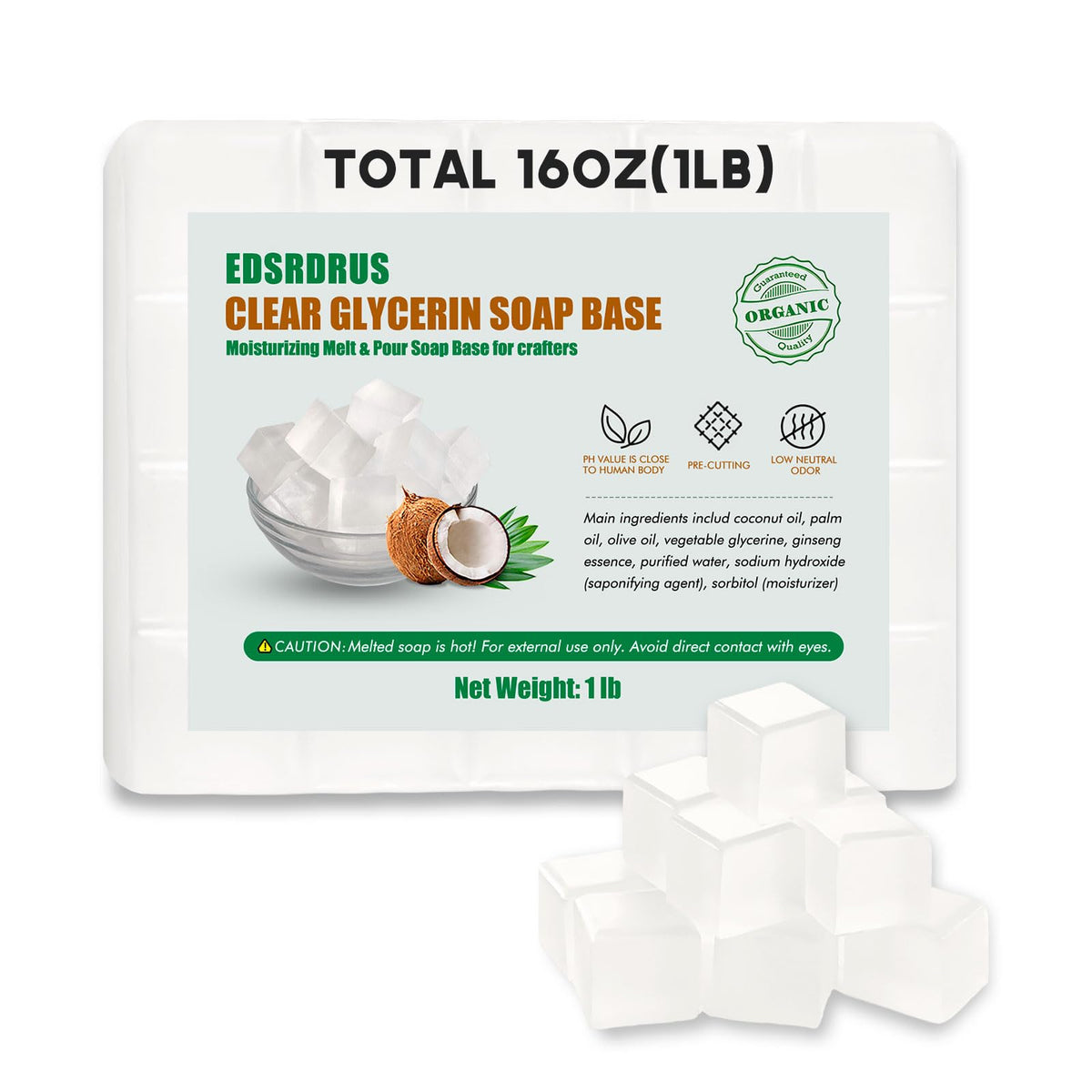 EDSRDRUS base de glicerina transparente, cubos 0.8 oz para jabones DIY fáciles.