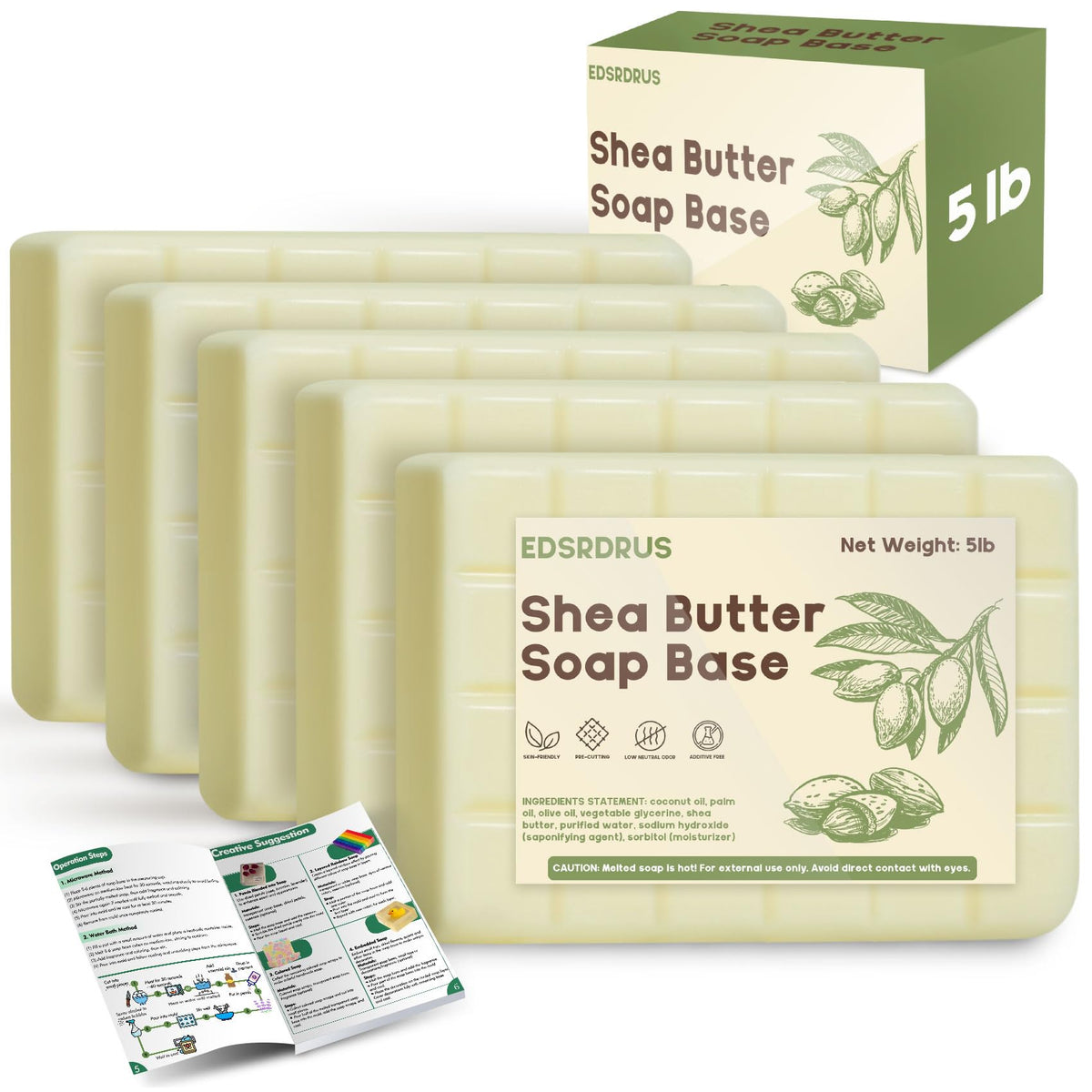 Base de jabón de glicerina EDSRDRUS 5 lb, lote grande para crear múltiples barras caseras.
