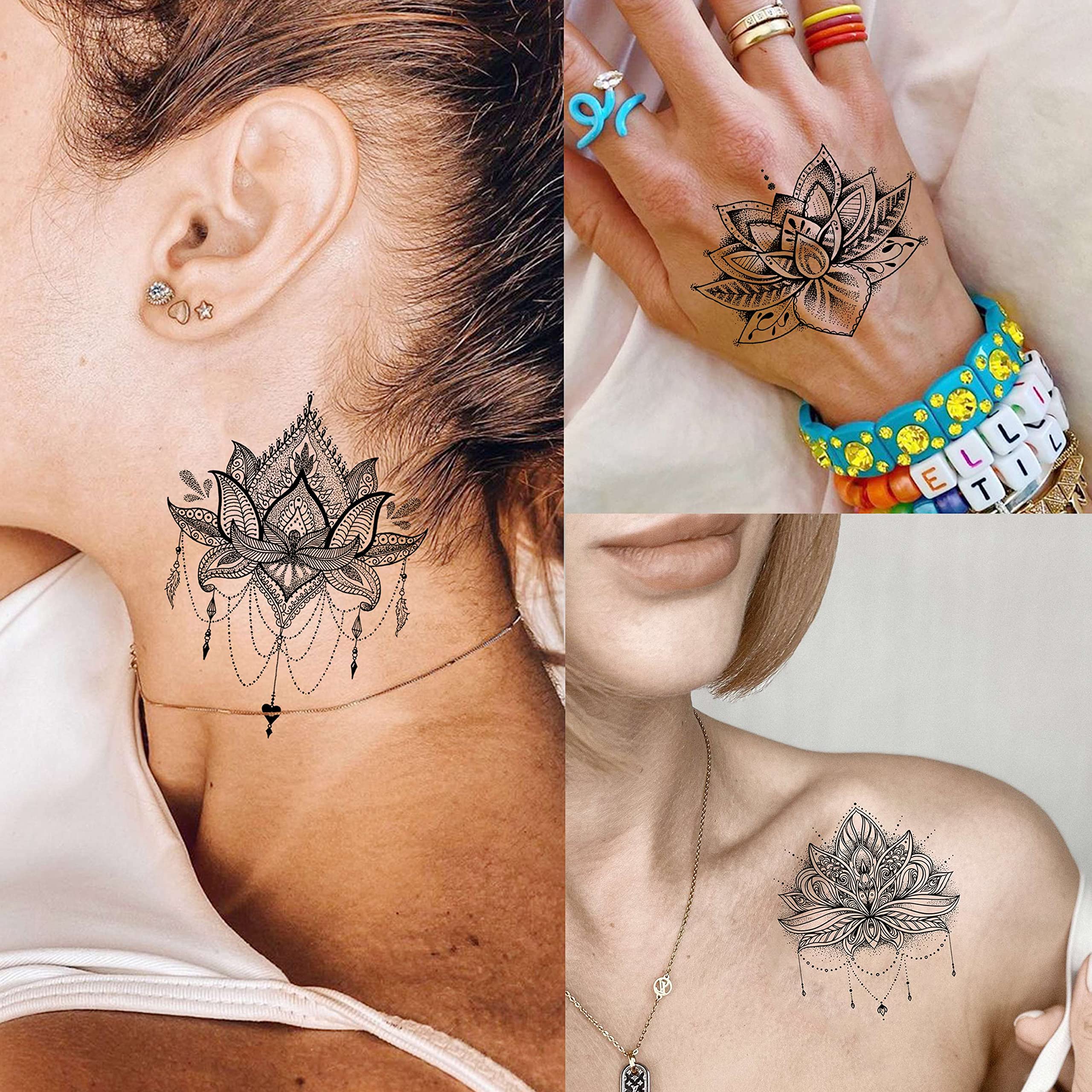 EGMBGM Flor negra: tatuaje temporal de estilo floral para ocasiones.