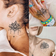 EGMBGM Flor negra: tatuaje temporal de estilo floral para ocasiones.