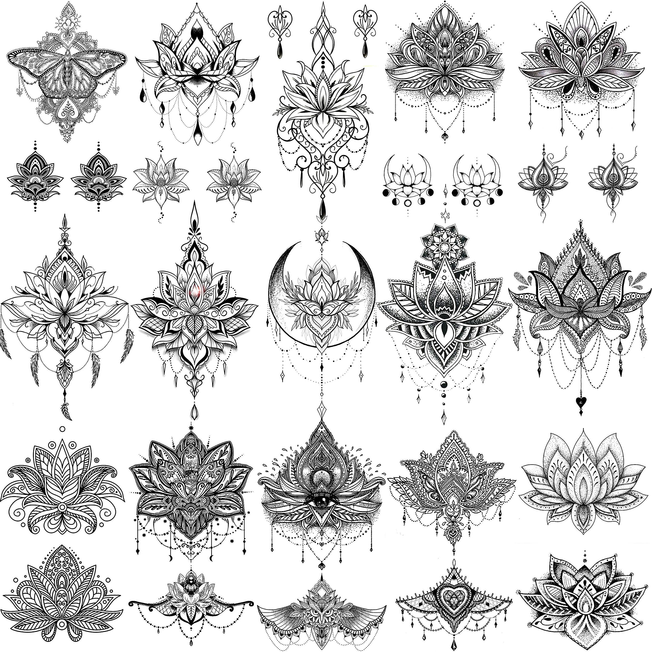 EGMBGM Lotus negro: tatuaje temporal con aspecto realista para fiestas.
