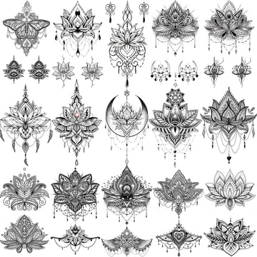 EGMBGM Lotus negro: tatuaje temporal con aspecto realista para fiestas.
