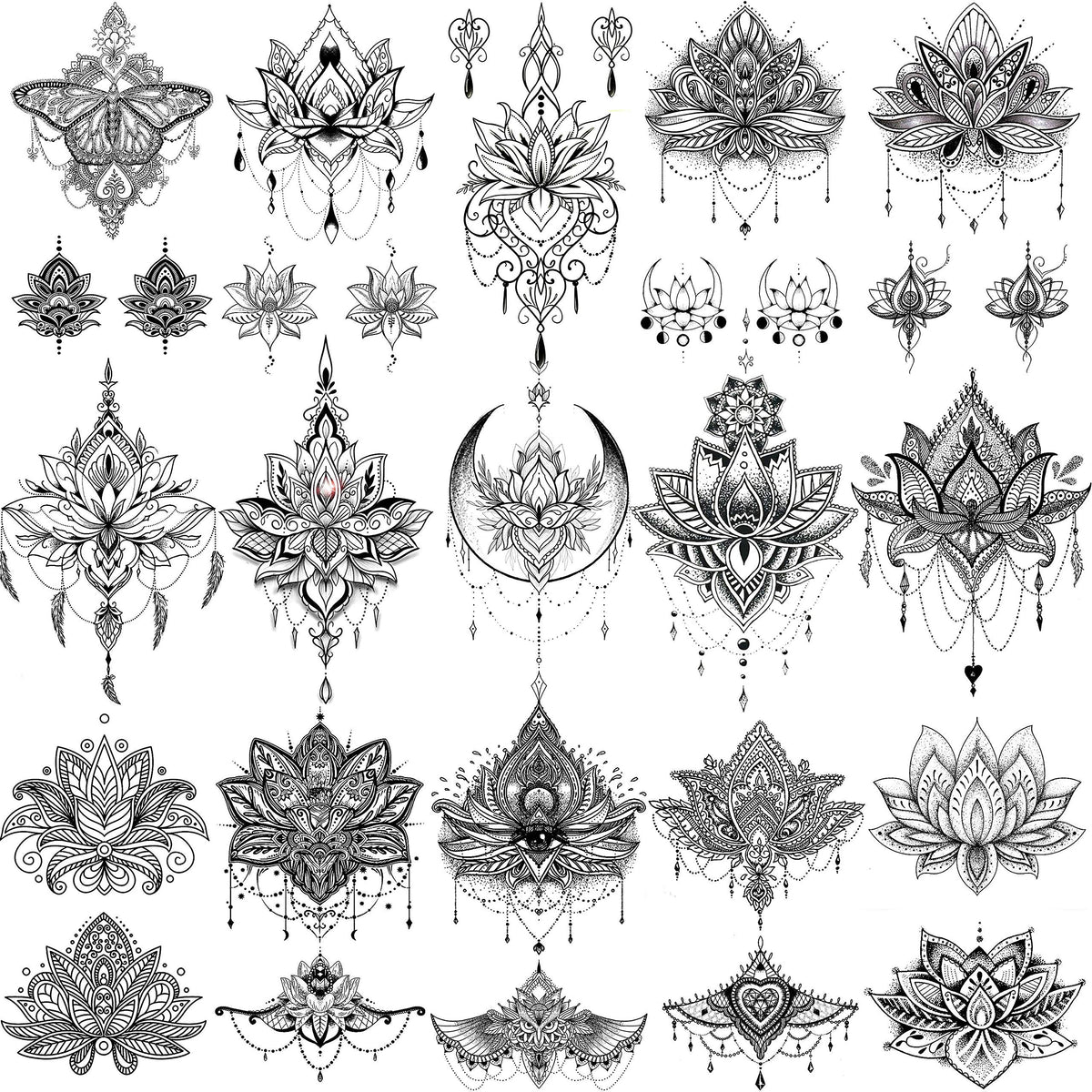 EGMBGM Lotus negro: tatuaje temporal con aspecto realista para fiestas.