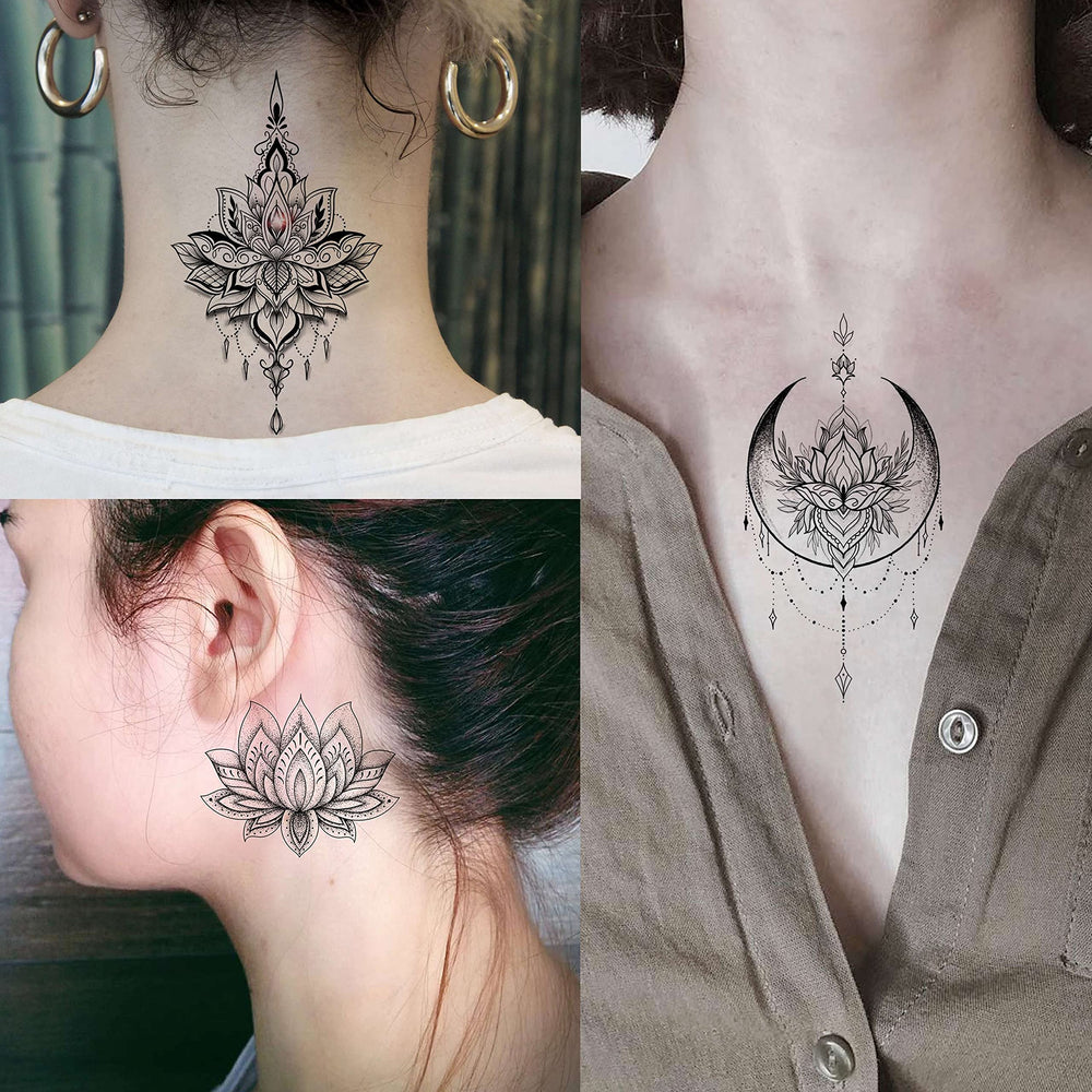 EGMBGM Luna creciente encaje: tatuaje temporal seguro para piel delicada.